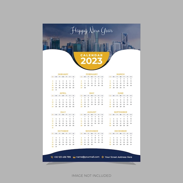 2023 enkele pagina wandkalender vector ontwerpsjabloon.