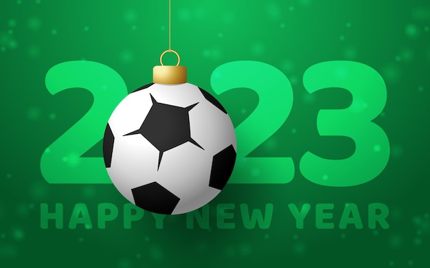 2023 футбол с новым годом спортивная открытка с золотым футбольным и футбольным мячом на роскошном фоне векторная иллюстрация