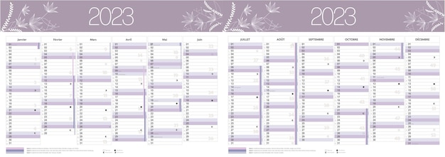 ベクトル 学校の休日フランスの印刷可能なビジネスデザインを備えた2023フランスのカレンダー