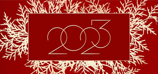 2023 Gelukkig Nieuwjaar achtergrondontwerp. Rode achtergrond met gouden kerstboom. Wenskaart.