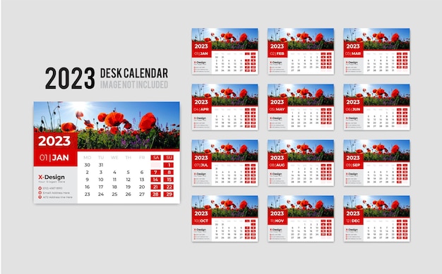 2023 gelukkig nieuwjaar bureaukalender sjabloon