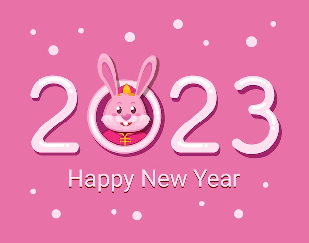 2023 Gelukkig Nieuwjaar met Bunny avatar symbool voor Chinese Zodiac Celebration Cartoon Roze Achtergrond