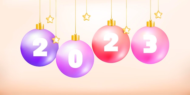 2023 gelukkig nieuwjaar. pastelkleurig metallic nummer in glanzende bellenbal. kerst decoratie.