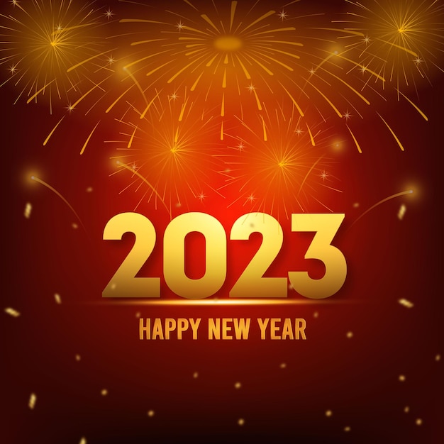 2023 gelukkig nieuwjaar wenskaart met kleurrijke vuurwerk achtergrond