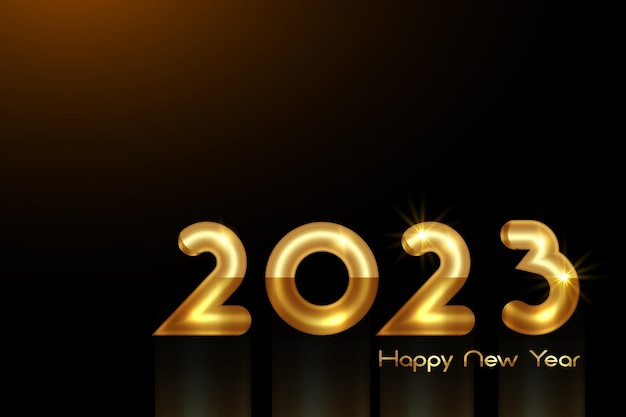 2023 golden 3D bold numbers, Happy New Year. banner template Christmas theme. Holiday design