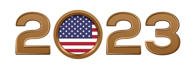 2023 gouden nummer met de vlag van de VS erin