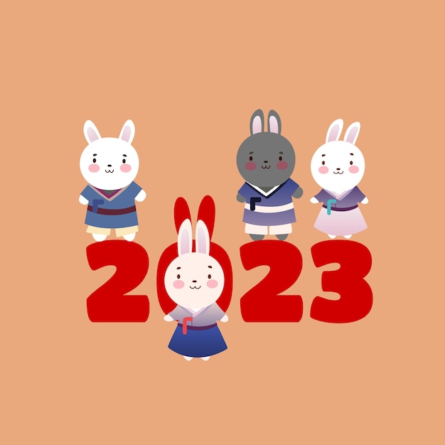 2023年 鶏明正月のうさぎのキャラクターイラストです。