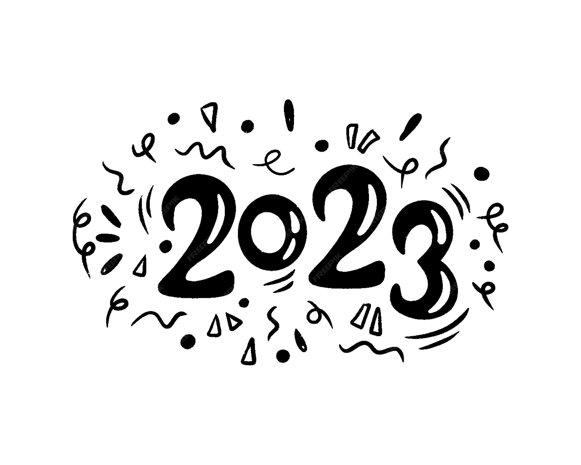 2023 手描き落書きスタイルで新年 2023 年のバナーをレタリング プレミアムベクター