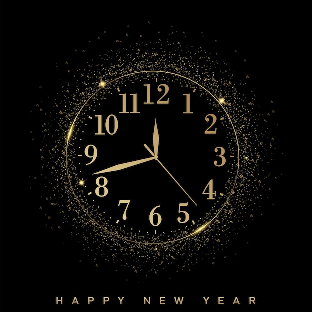 2023 새해 복 많이 받으세요 그리고 황금 시계 벡터와 함께 메리 크리스마스 카드
