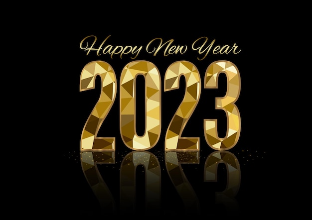 2023 Happy New Year background banner sparkling gold star lines handwritten lettering typography