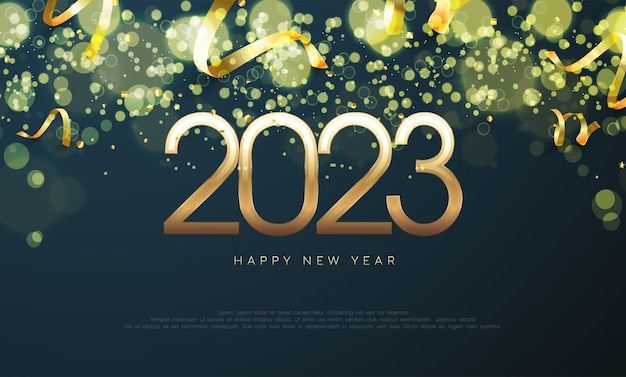 Vector 2023 happy new year background design with shiny luxury gold numbers