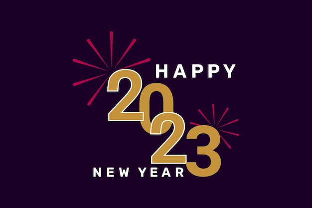 2023년 새해 복 많이 받으세요 배너에는 황금색 텍스트 디자인이 있습니다.
