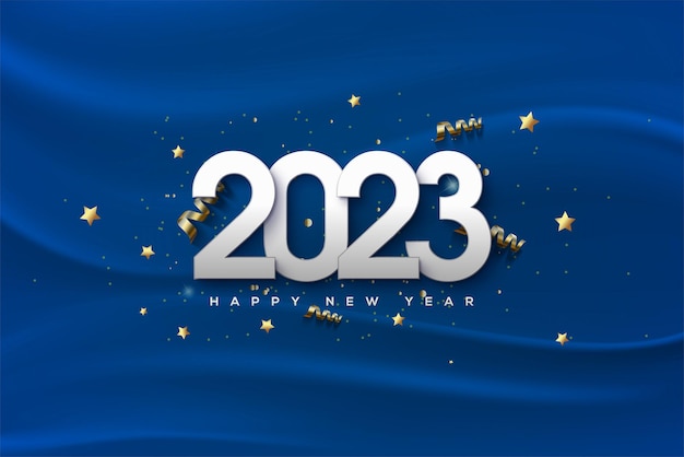 2023 felice anno nuovo su sfondo di stoffa blu