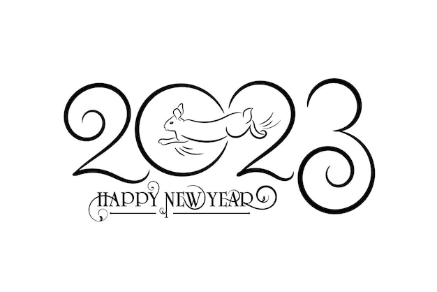 2023 Happy new year calligraphy with running rabbit logo