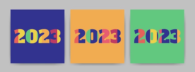 2023 Happy New Year card set Design templates with typography logo 2023 banner cover card