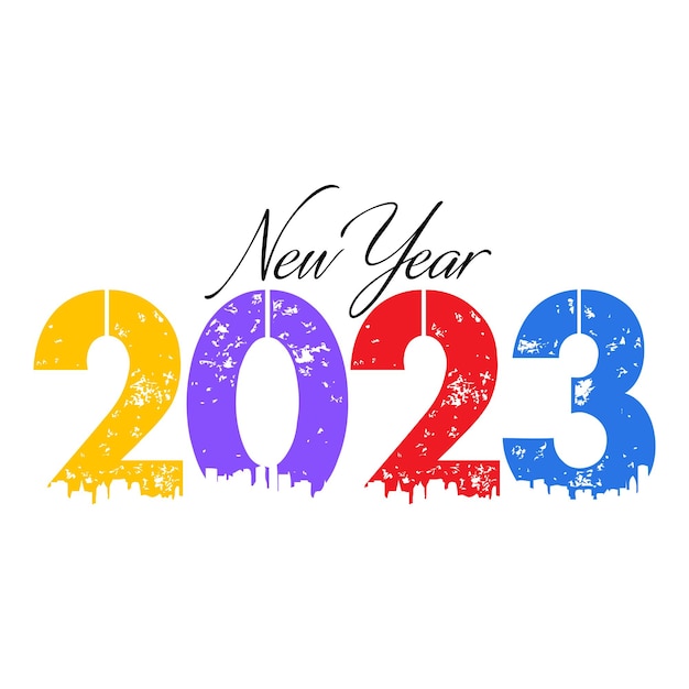 2023 新年あけましておめでとうございます色テキスト タイポグラフィ デザイン パタパタ ベクトル イラスト。