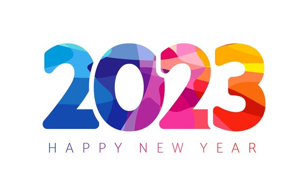 2023 A Happy New Year congrats Cut out creative coloured icon Stainedglass art 3d paper sign