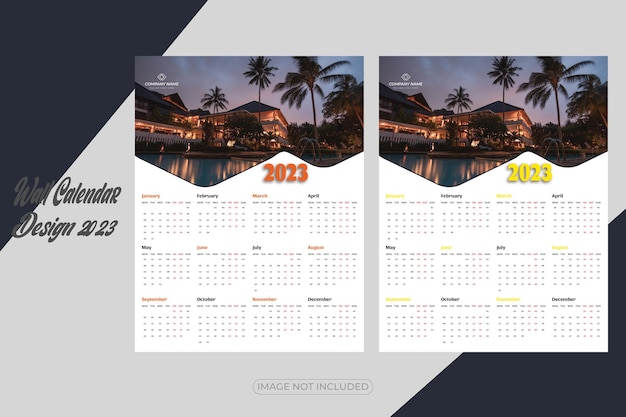 ベクトル 2023年新年あけましておめでとうございます企業とモダンな壁掛けカレンダーのデザインテンプレート