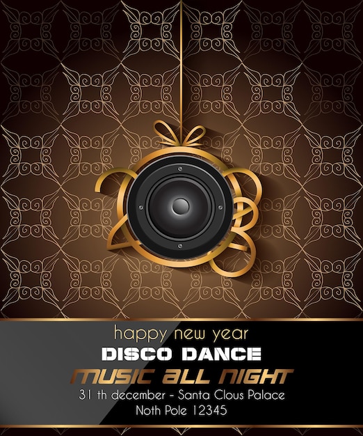 2023 Happy New Year disco club flyer met kleurrijke elementen. Ideaal voor poster en muziekachtergrond