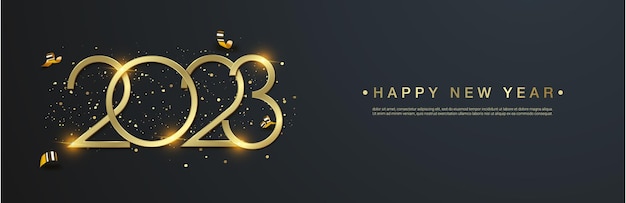 Vettore numero d'oro del felice anno nuovo 2023. su sfondo nero