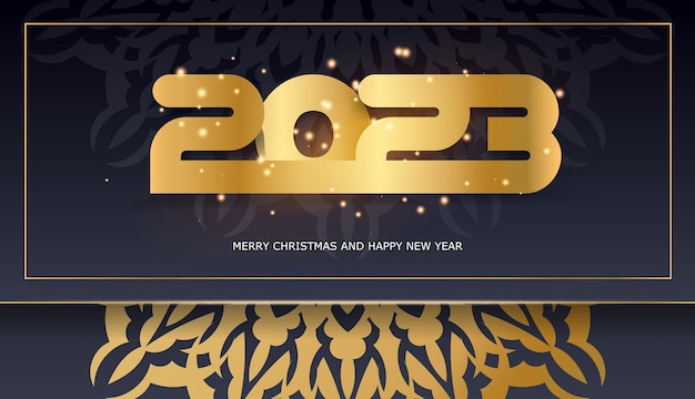 2023 新年あけましておめでとうございます挨拶背景黒に金色のパターン