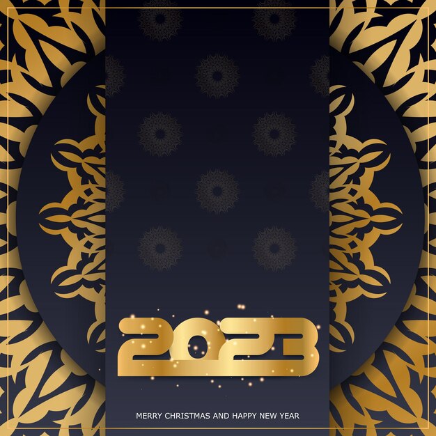 Vettore biglietto d'auguri di felice anno nuovo 2023 motivo dorato su nero