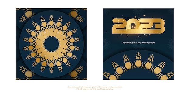 2023 happy new year greeting poster blue and gold color