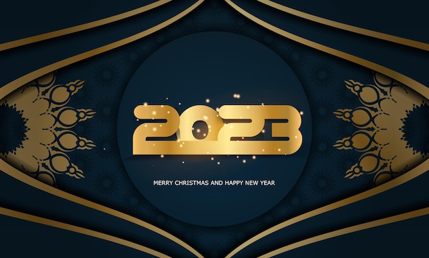 2023 happy new year greeting poster Blue and gold color