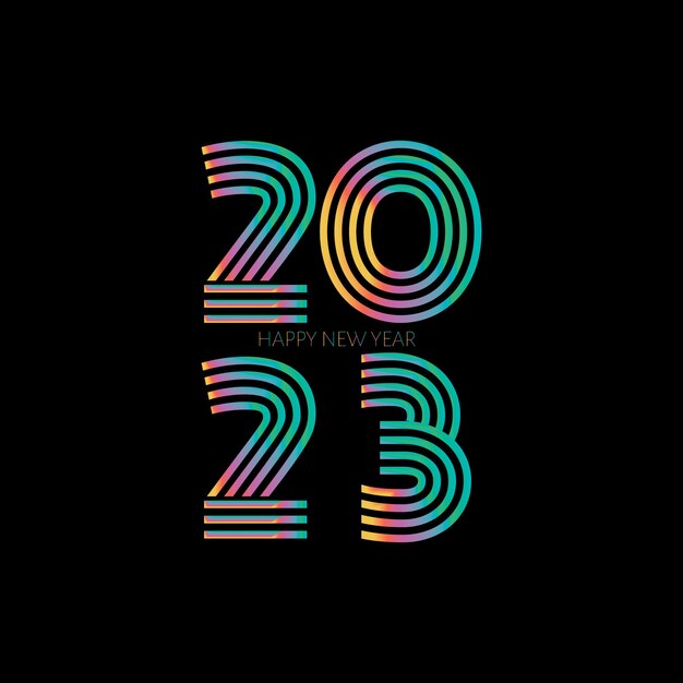 2023 happy new year illustrazione per la progettazione della cartolina di capodanno numeri e testo colorati