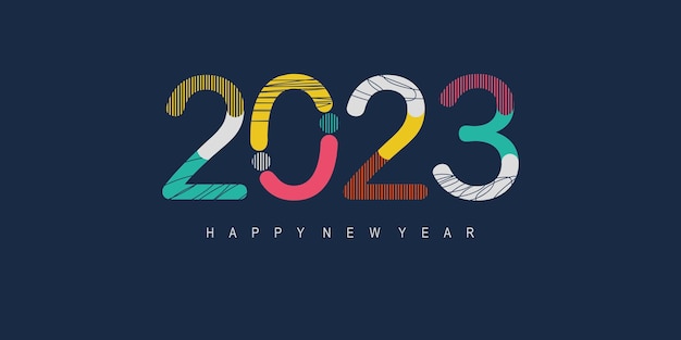 Vector 2023 happy new year logo tekstontwerp. 2023 nummer ontwerpsjabloon. vector illustratie.