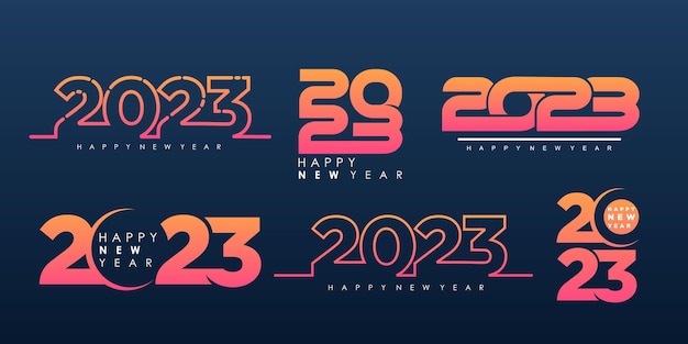 2023 新年あけましておめでとうございますロゴ テキスト デザイン 2023年番号デザイン テンプレート ベクトル図のコレクション