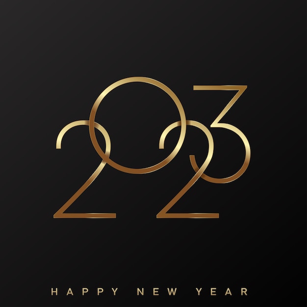 2023 Happy New Year and Merry Christmas card with golden text Vector