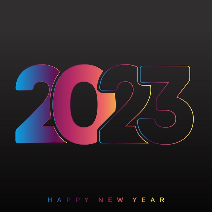 Vector 2023 happy new year and merry christmas card with gradient text vector