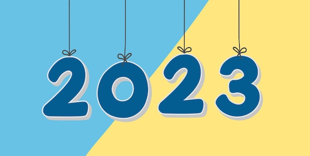 Vector 2023 happy new year modern trendy line design numbers hanging