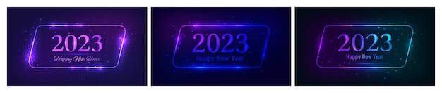 ベクトル 2023年明けましておめでとうネオンの背景