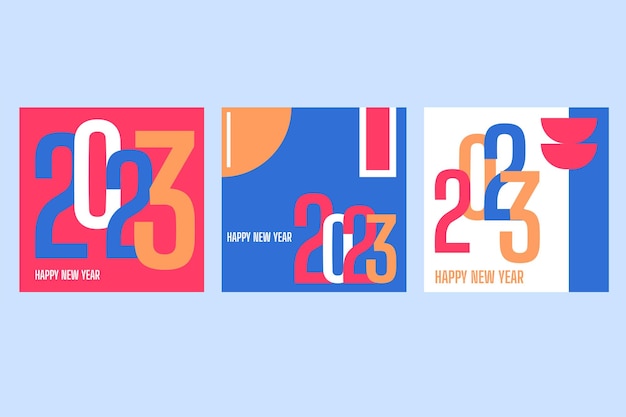 2023 新年あけましておめでとうございますポスター セット抽象的なタイポグラフィ デザイン