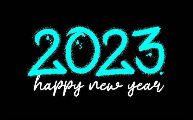 2023 happy new year-tekst met splash-effect en drops Urban street graffiti-stijl