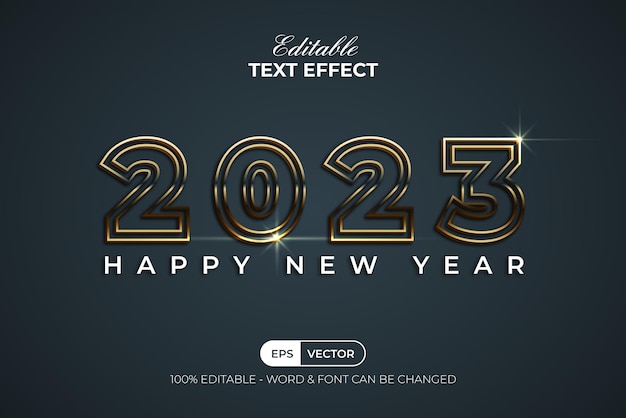 2023 happy new year text effect gold style. editable text effect.