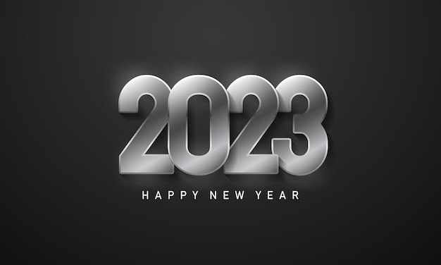 2023 happy new year with 3d silver numbers