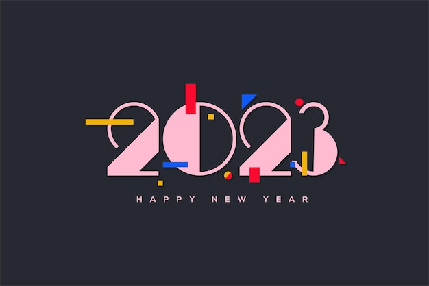 2023 happy new year with unique white numbers on dark background