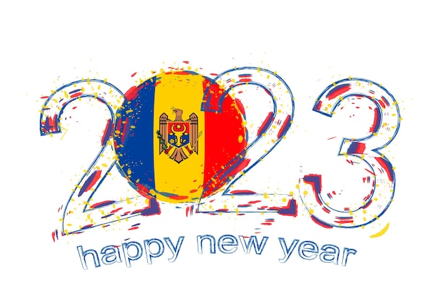 2023 Jaar in grungestijl met vlag van Moldavië