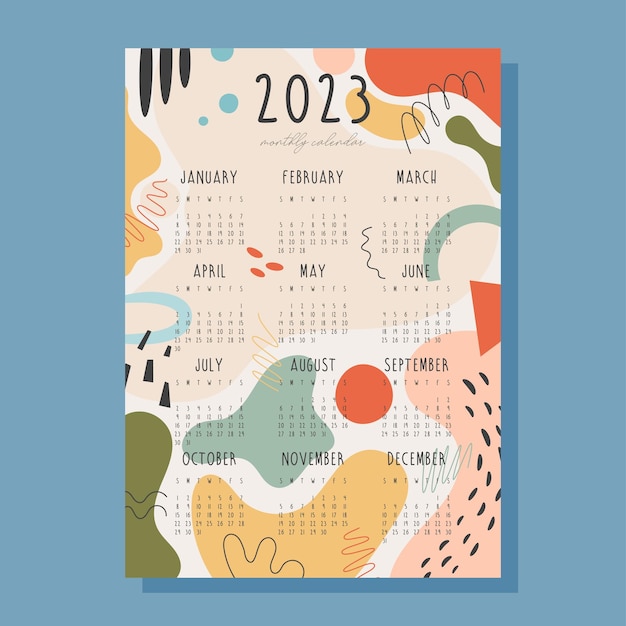 2023 jaar maandkalender met abstracte vectorillustratie als achtergrond