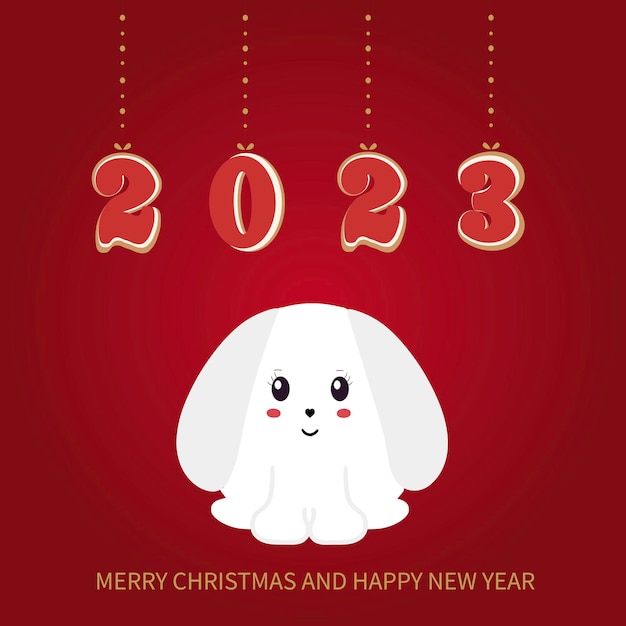 2023 jaar van het konijn Cute Christmas Bunny symbool van het Chinese Nieuwjaar Vector illustratie