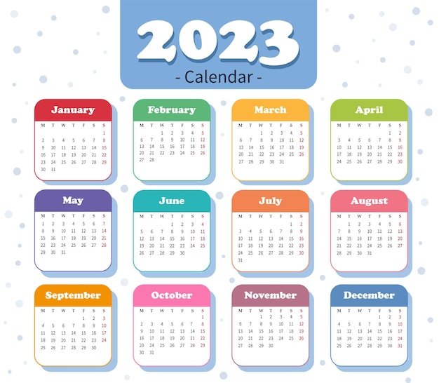 2023 jaarkalender, week begint op maandag