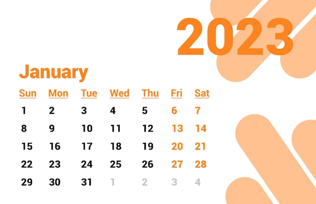 2023 kalender ontwerp januari maand