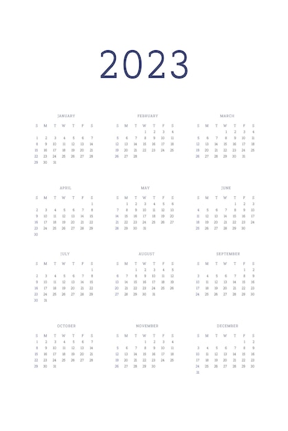 2023 kalender persoonlijke planner dagboeksjabloon in klassieke strikte stijl Maandkalender individueel schema minimalisme ingetogen ontwerp voor zakelijke notebook Week begint op zondag