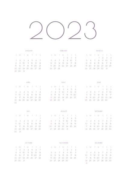 2023 kalender persoonlijke planner dagboeksjabloon in klassieke strikte stijl Maandkalender individueel schema minimalisme ingetogen ontwerp voor zakelijke notebook Week begint op zondag