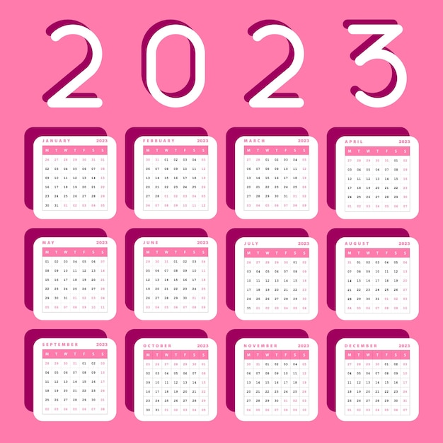 2023 kalender roze plat ontwerp