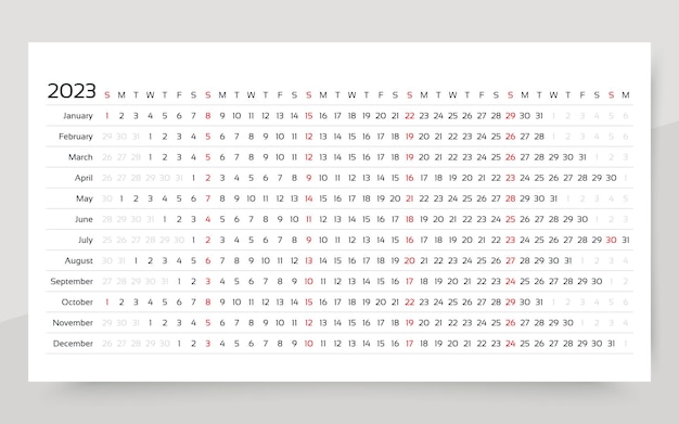 Vector 2023 kalenderraster lineaire planner sjabloon vectorillustratie