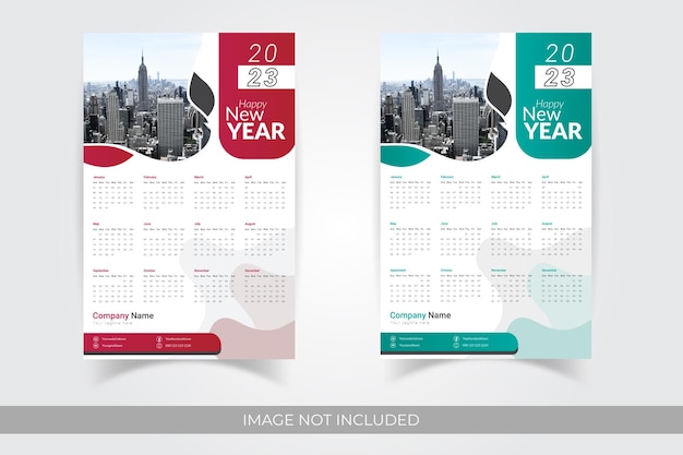 2023 Kleurrijke nieuwe jaar eenvoudige zakelijke wandkalender ontwerpsjabloon Premium Vector